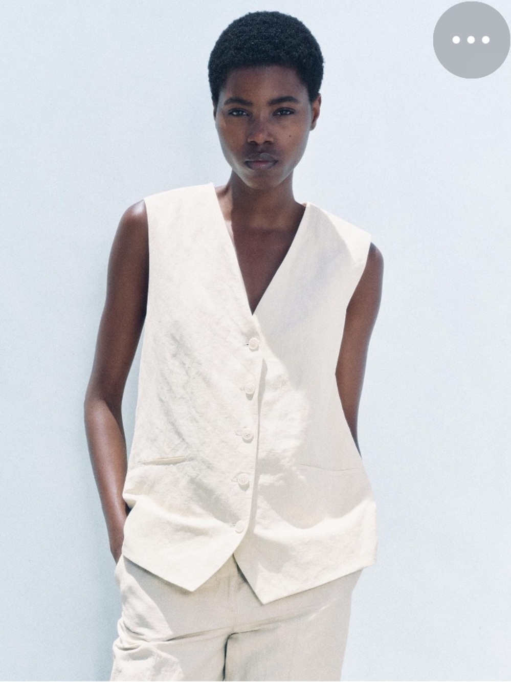 Zara Cream Sleeveless Button-Front Vest